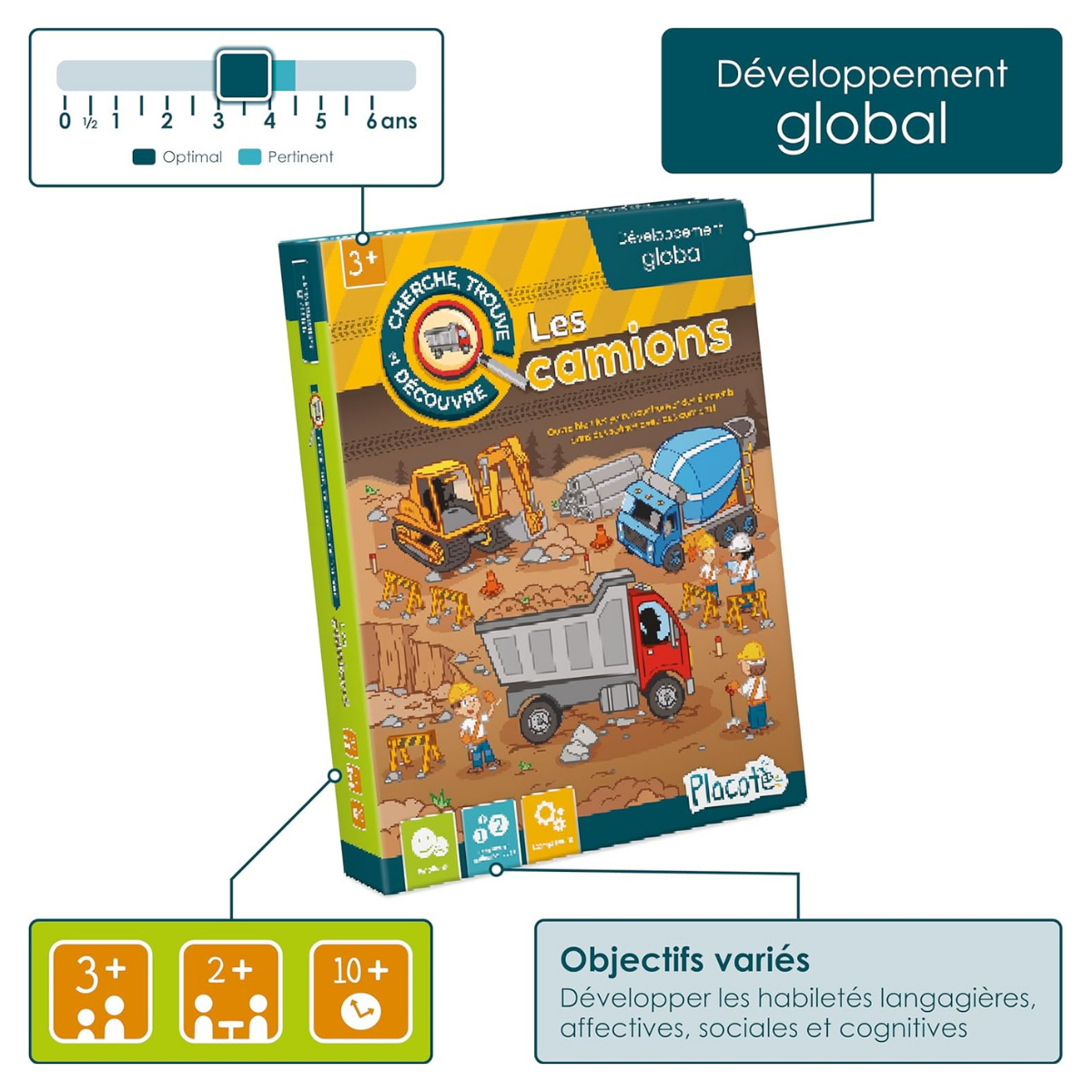 Cherche, trouve et découvre : les camions – Jeu d’observation, langage et développement global